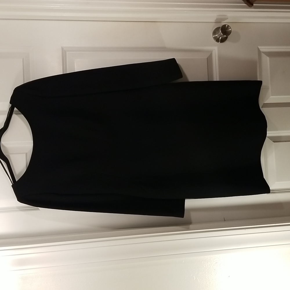 Constance Saunders by Nahndree black scooped back dress with padded shoulders